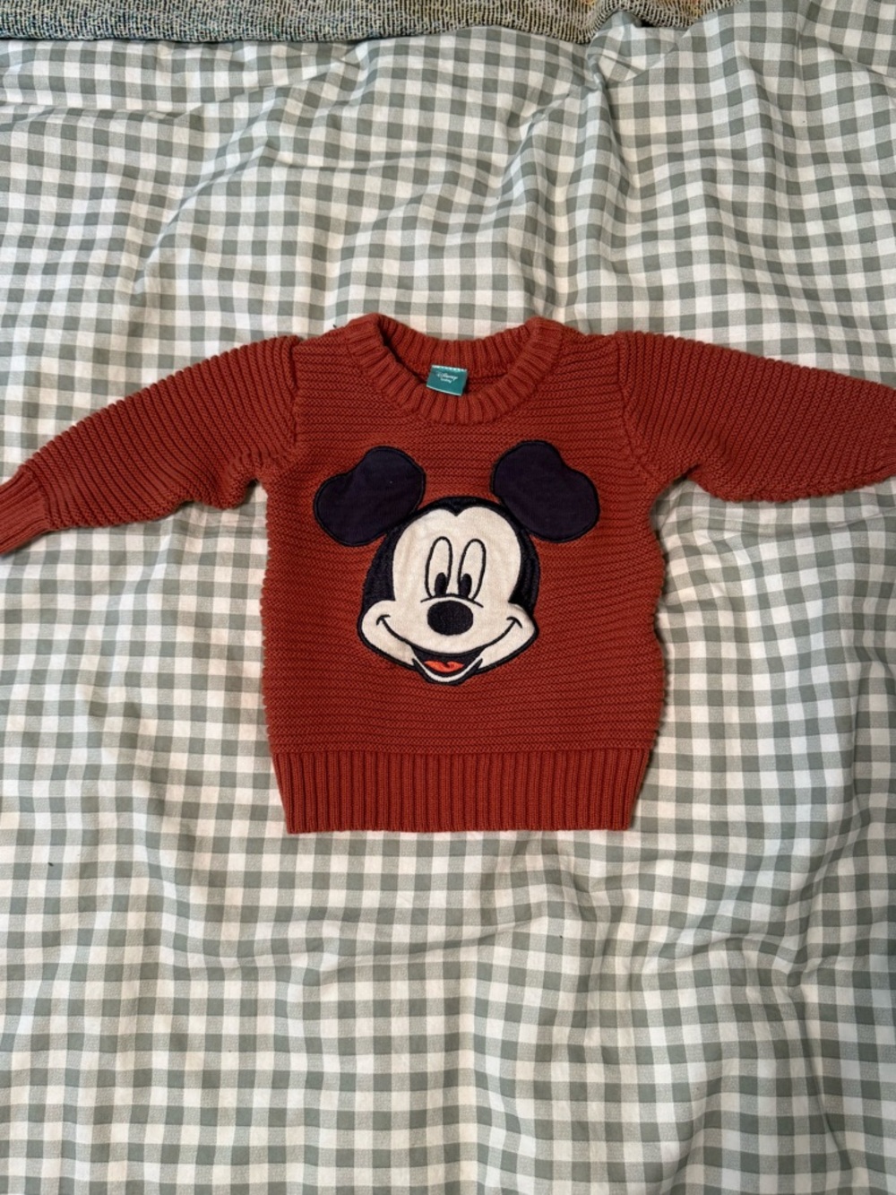 Disney Rust Orange Knit Baby Sweater with Mickey Detail